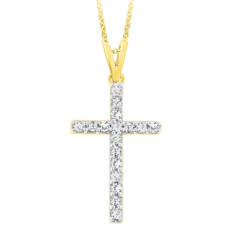 LADIES CROSS PENDANT WITH CHAIN 0.25CT ROUND DIAMOND 14K WHITE GOLD (SI QUALITY)