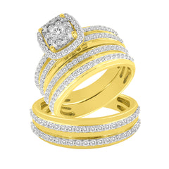 LADIES  TRIO SET 1.50CT ROUND DIAMOND 10K YELLOW GOLD