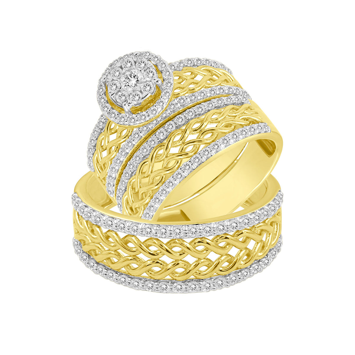 LADIES TRIO SET 1.50CT ROUND DIAMOND 10K YELLOW GOLD