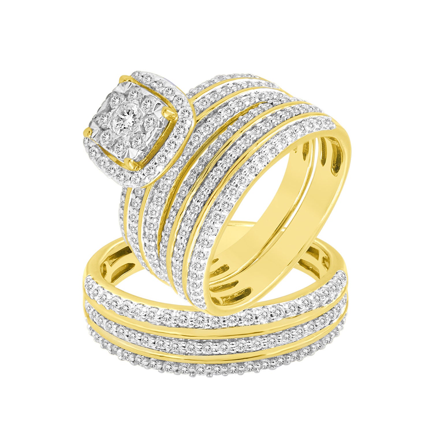 LADIES TRIO SET 1.50CT ROUND DIAMOND 10K YELLOW GOLD