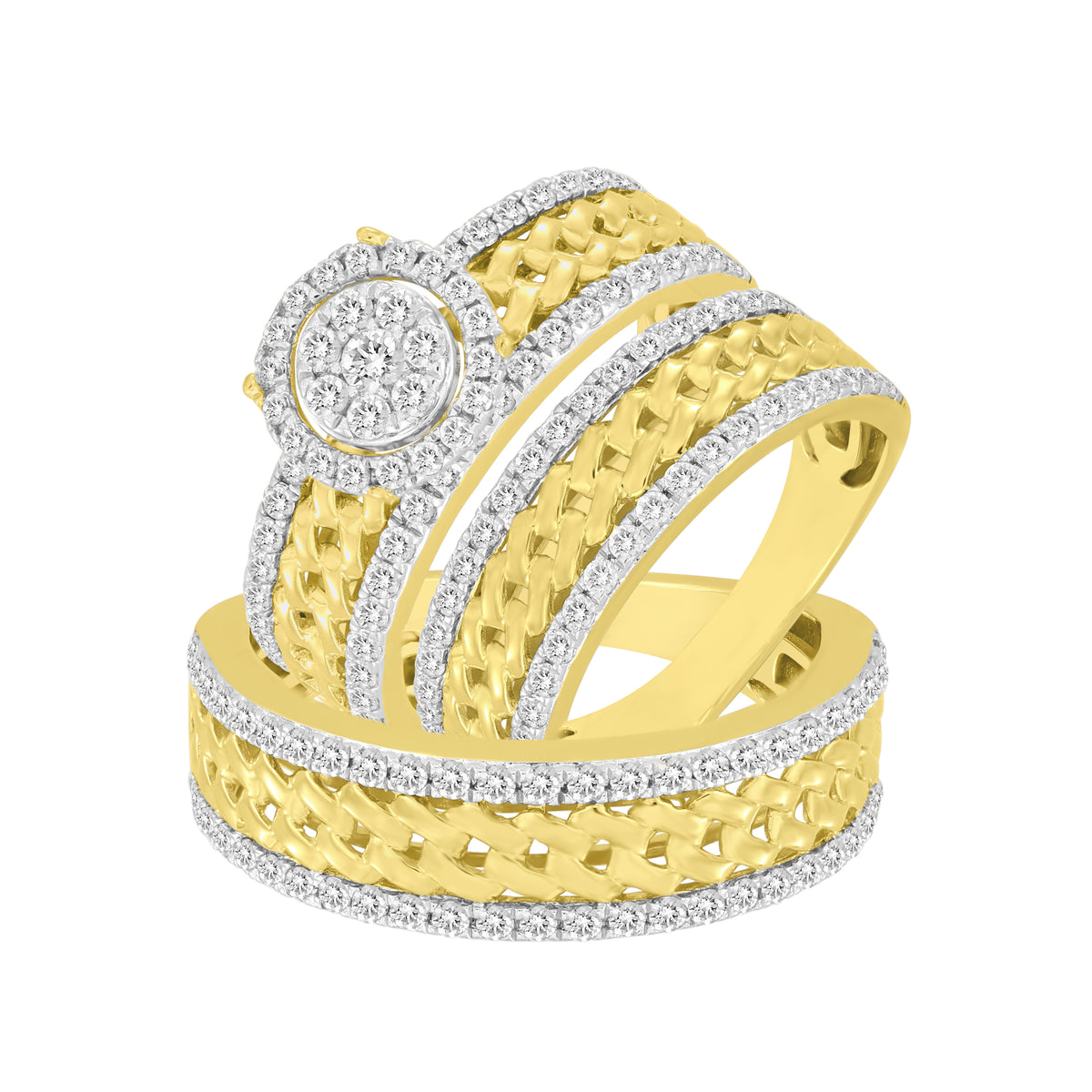 LADIES TRIOS SET 1.50CT ROUND DIAMOND 10K YELLOW GOLD