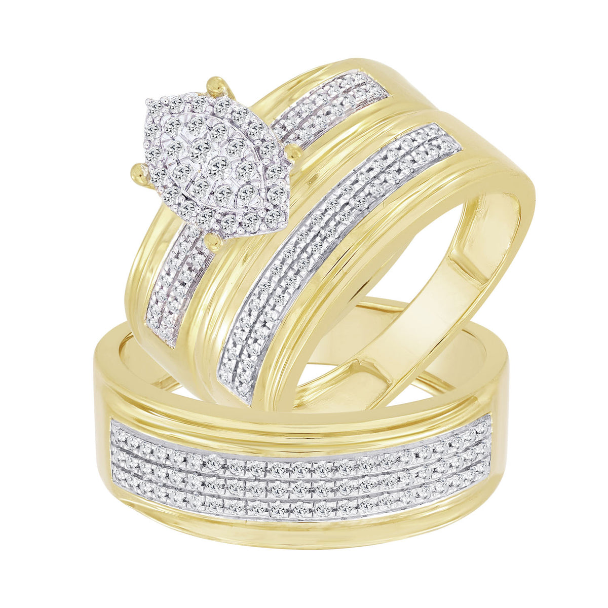 LADIES TRIO SET 0.50CT ROUND DIAMOND 10K YELLOW GOLD