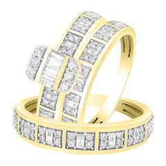 LADIES  TRIO SET 1.00CT ROUND/BAGUETTE DIAMOND 10K YELLOW GOLD