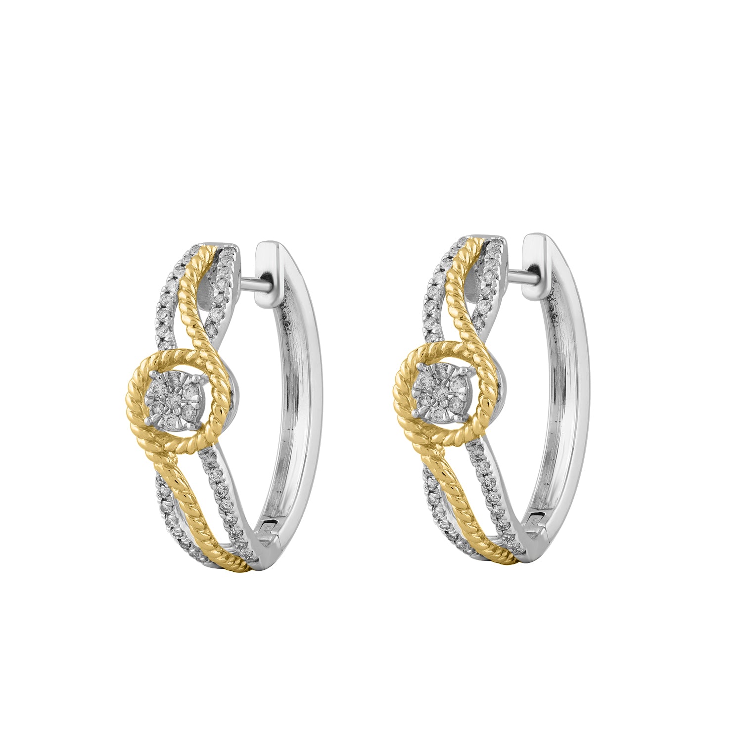 LADIES HOOPS EARRINGS 0.33CT ROUND DIAMOND 14K YELLOW GOLD