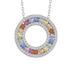 LADIES PENDANT 1.25CT ROUND DIAMOND 14K WHITE GOLD  (COLOUR STONE MIX-0.88CT)