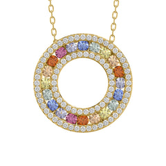 LADIES PENDANT 1.25CT ROUND DIAMOND 14K YELLOW GOLD  (COLOUR STONE MIX-0.88CT)