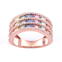 LADIES RING 3.90CT ROUND/BAGUETTE DIAMOND 14K ROSE GOLD (COLOUR STONE MIX-3.45CT)