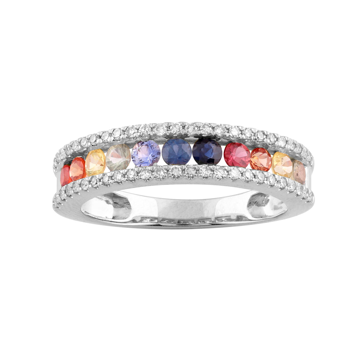 LADIES RING 1.10CT ROUND DIAMOND 14K WHITE GOLD (COLOUR STONE MIX-0.90CT)