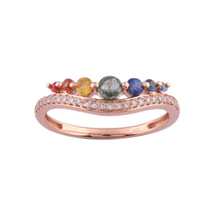 LADIES RING 0.70CT Round Diamond 14K ROSE GOLD (COLOUR STONE MIX-0.57CT)