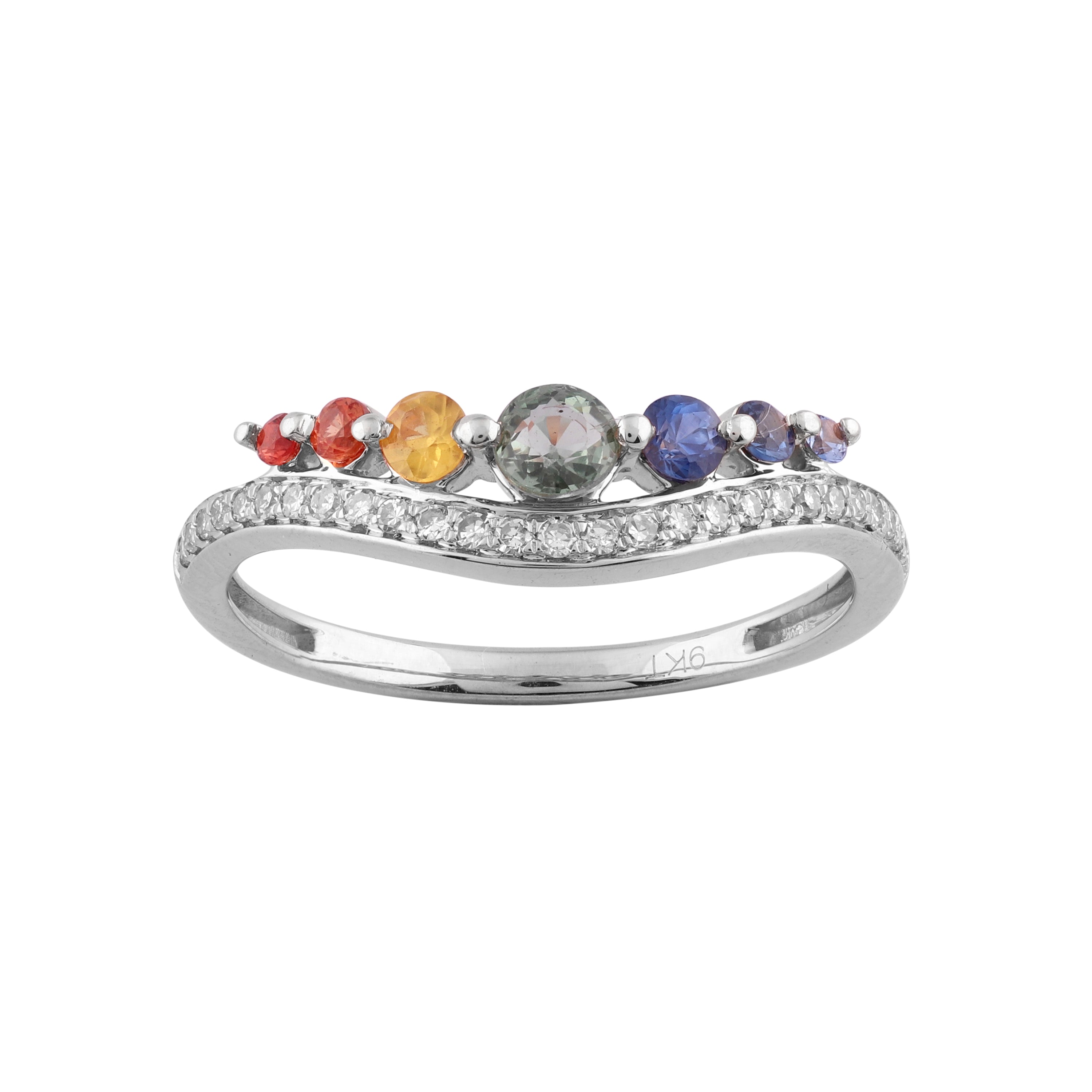 LADIES RING 0.70CT Round Diamond 14K WHITE GOLD (COLOUR STONE MIX-0.57CT)