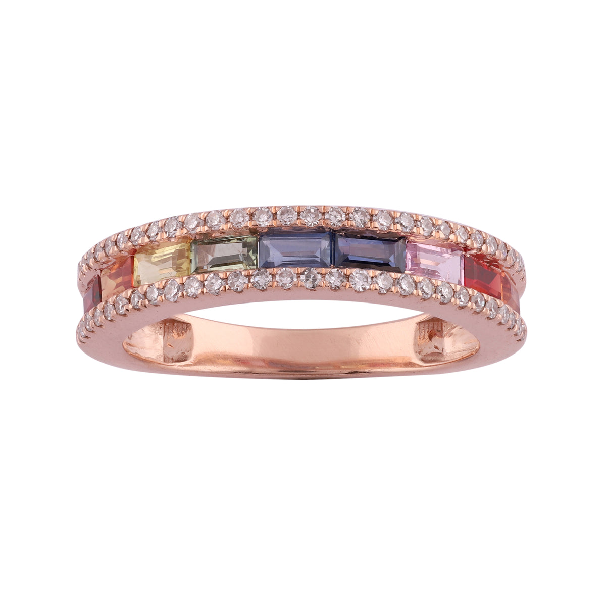 LADIES RING 1.40CT ROUND/BAGUETTE DIAMOND 14K ROSE GOLD (COLOUR STONE MIX-1.15CT)