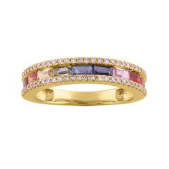 LADIES RING 1.40CT ROUND/BAGUETTE DIAMOND 14K YELLOW GOLD (COLOUR STONE MIX-1.15CT)