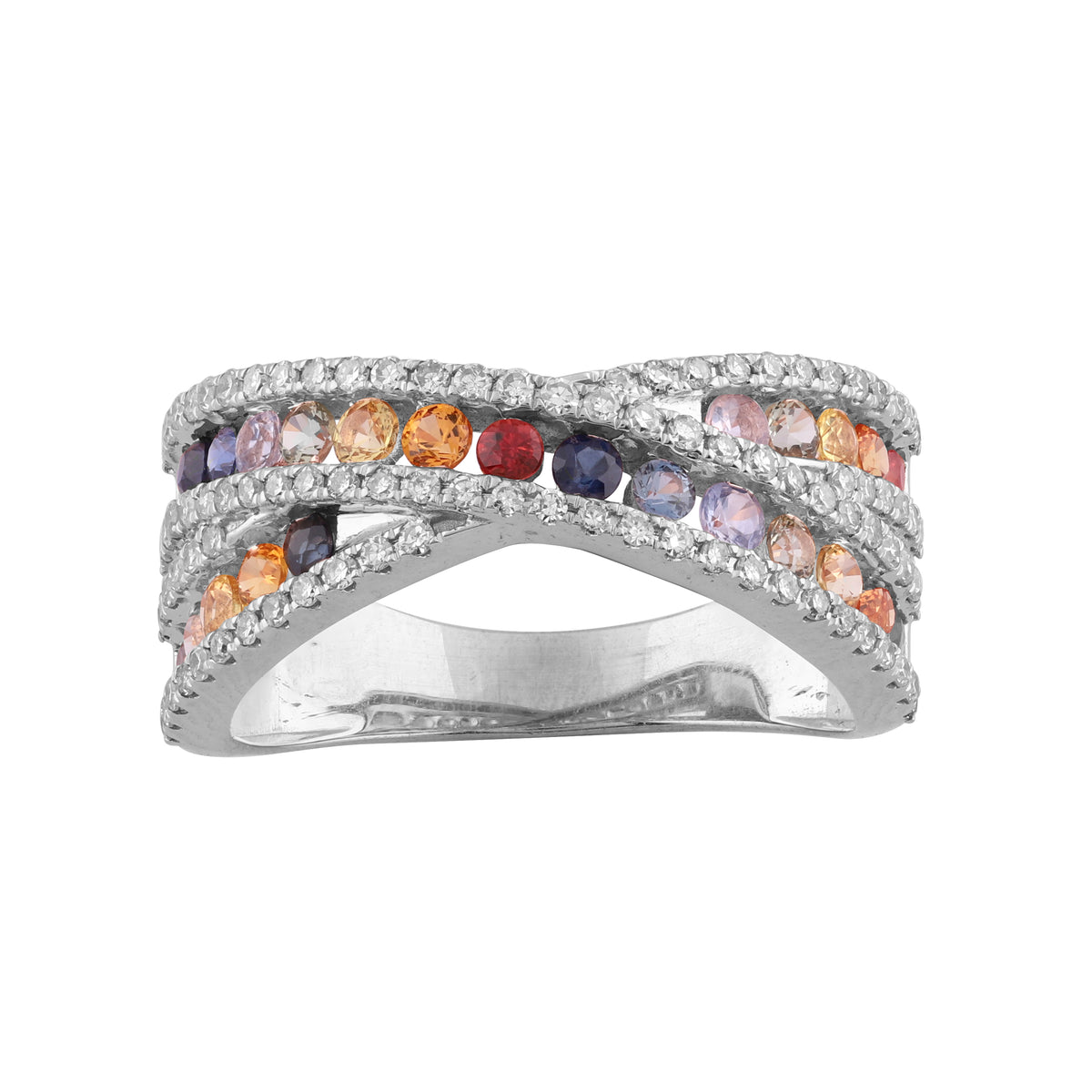 LADIES RING 1.40CT Round Diamond 14K WHITE GOLD (COLOUR STONE MIX-1.05CT)