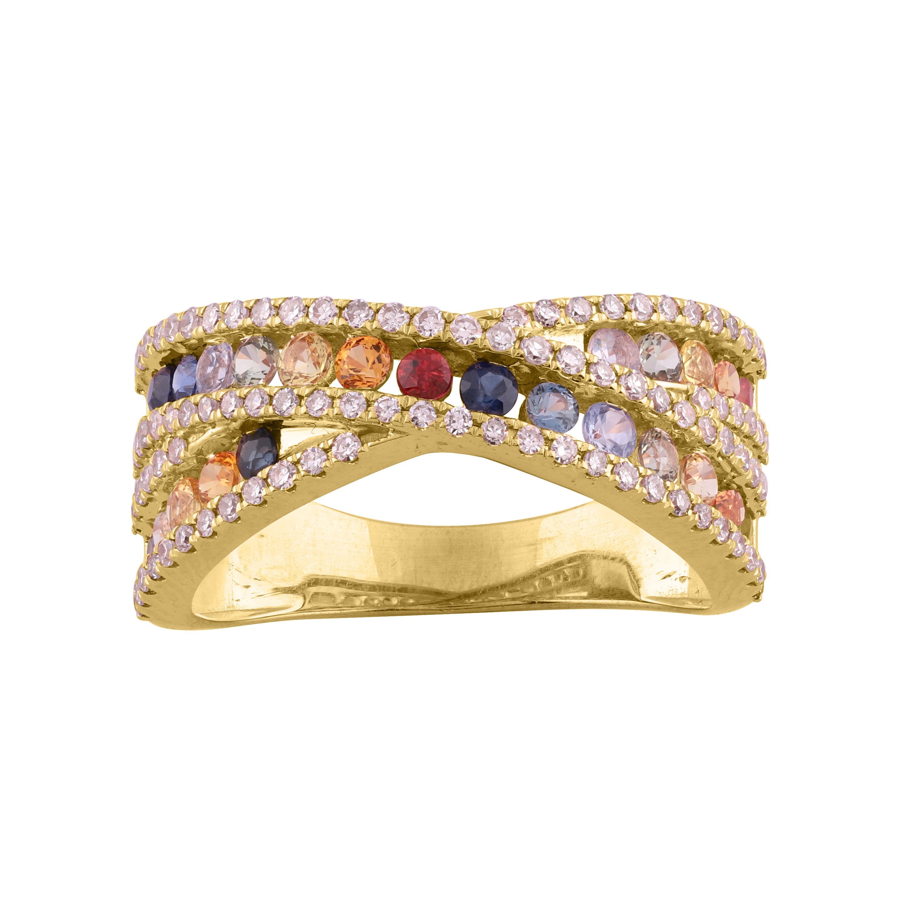 LADIES RING 1.40CT Round Diamond 14K YELLOW GOLD (COLOUR STONE MIX-1.05CT)