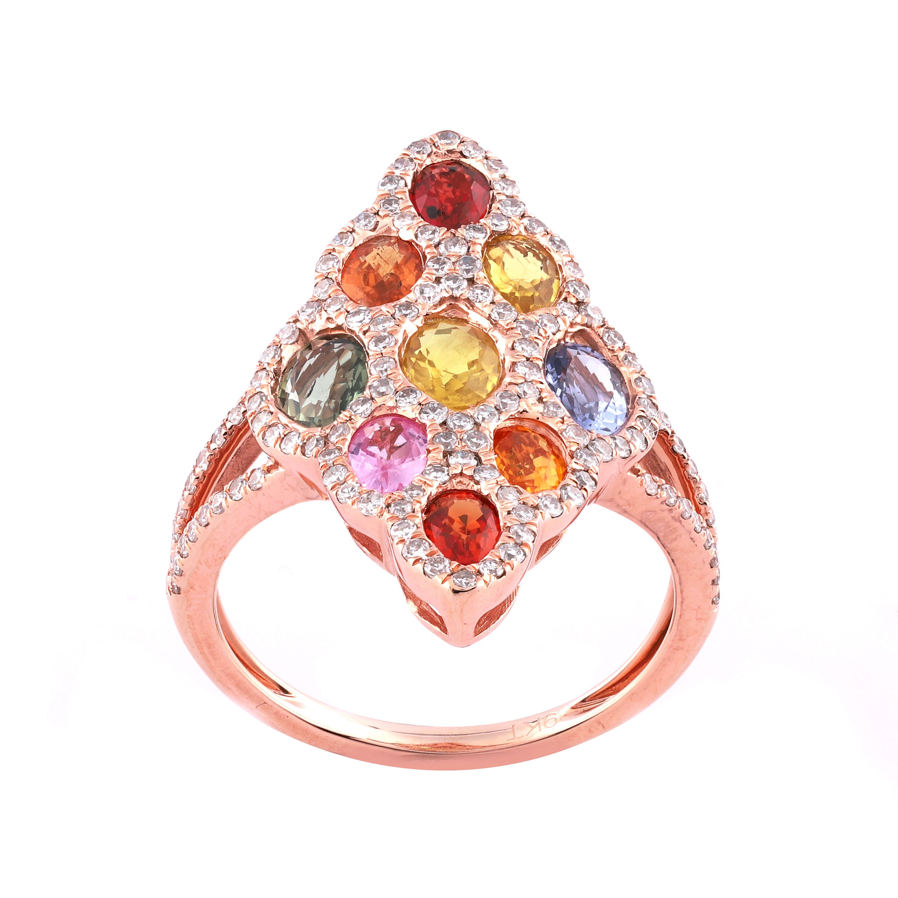 LADIES RING 3.35CT ROUND/OVAL DIAMOND 14K ROSE GOLD (COLOUR STONE MIX-0.55CT)