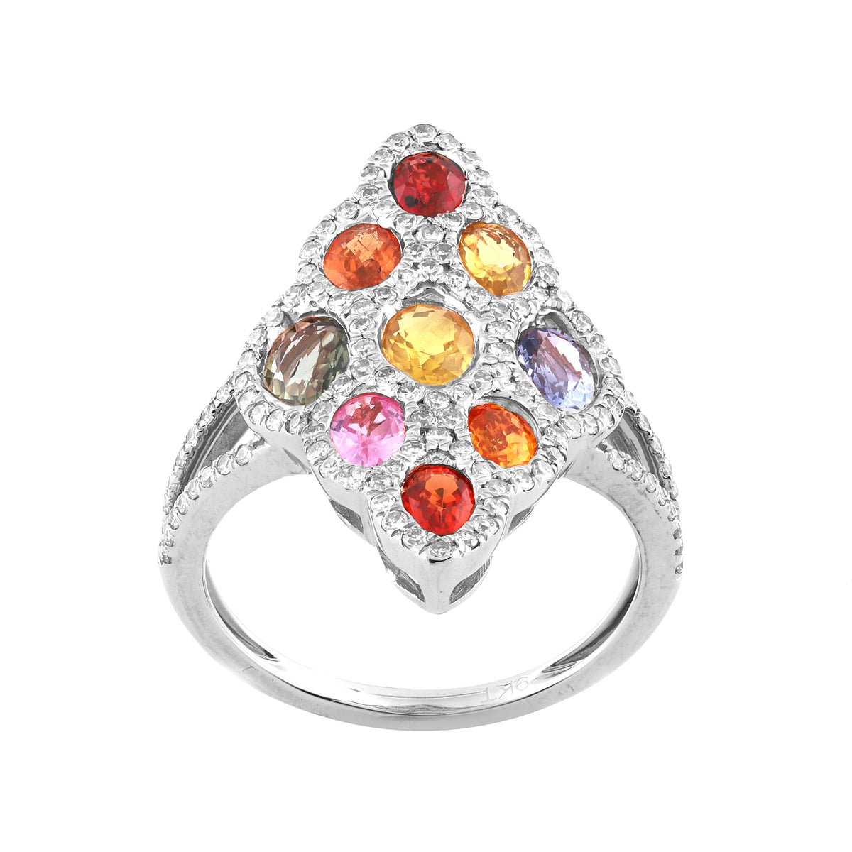 LADIES RING 3.35CT ROUND/OVAL DIAMOND 14K WHITE GOLD (COLOUR STONE MIX-0.55CT)