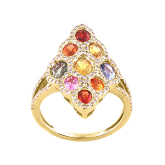 LADIES RING 3.35CT ROUND/OVAL DIAMOND 14K YELLOW GOLD (COLOUR STONE MIX-0.55CT)