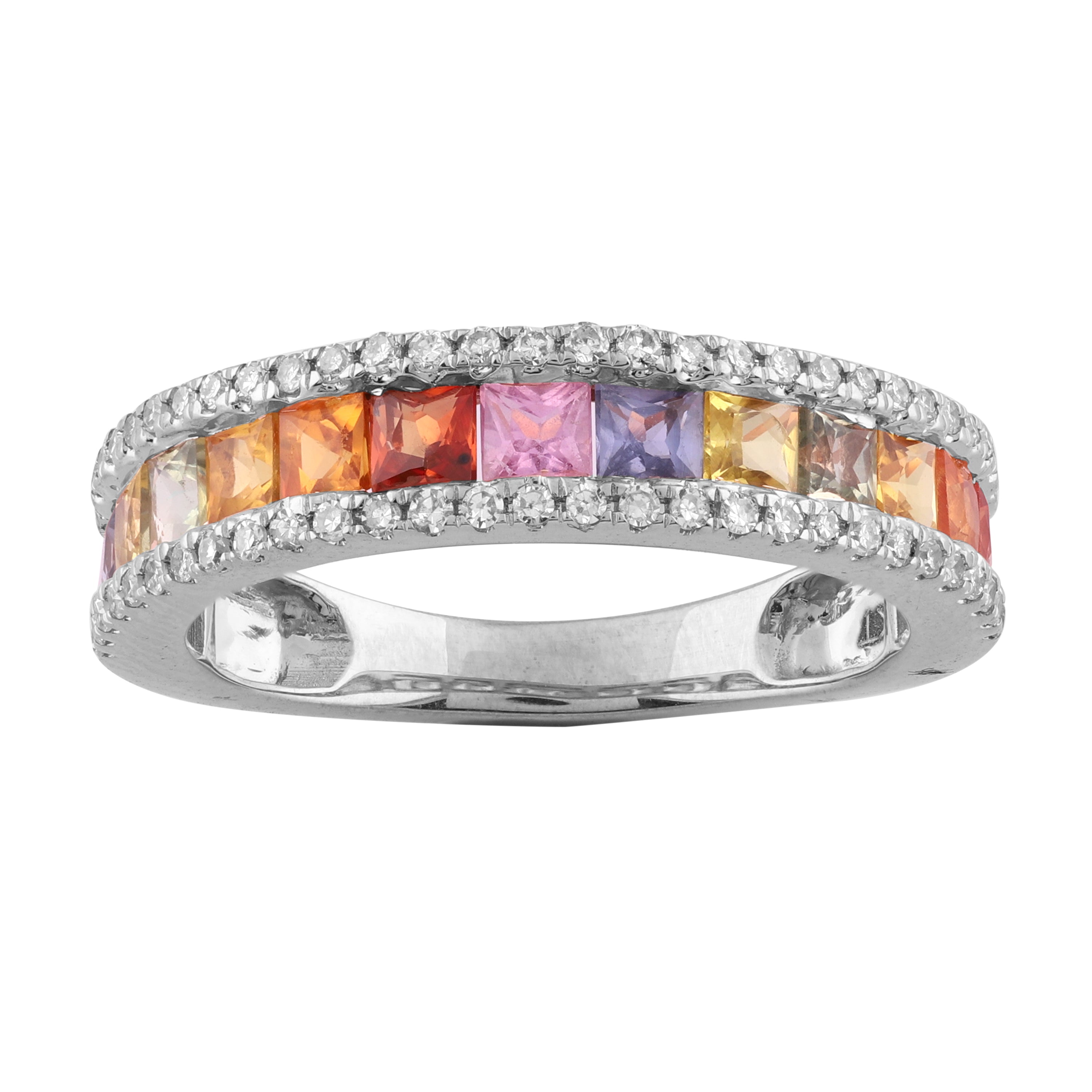 LADIES RING 1.80CT ROUND/PRINCESS DIAMOND 14K WHITE GOLD (COLOUR STONE MIX-1.55CT)