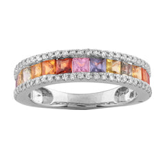 LADIES RING 1.80CT ROUND/PRINCESS DIAMOND 14K WHITE GOLD (COLOUR STONE MIX-1.55CT)