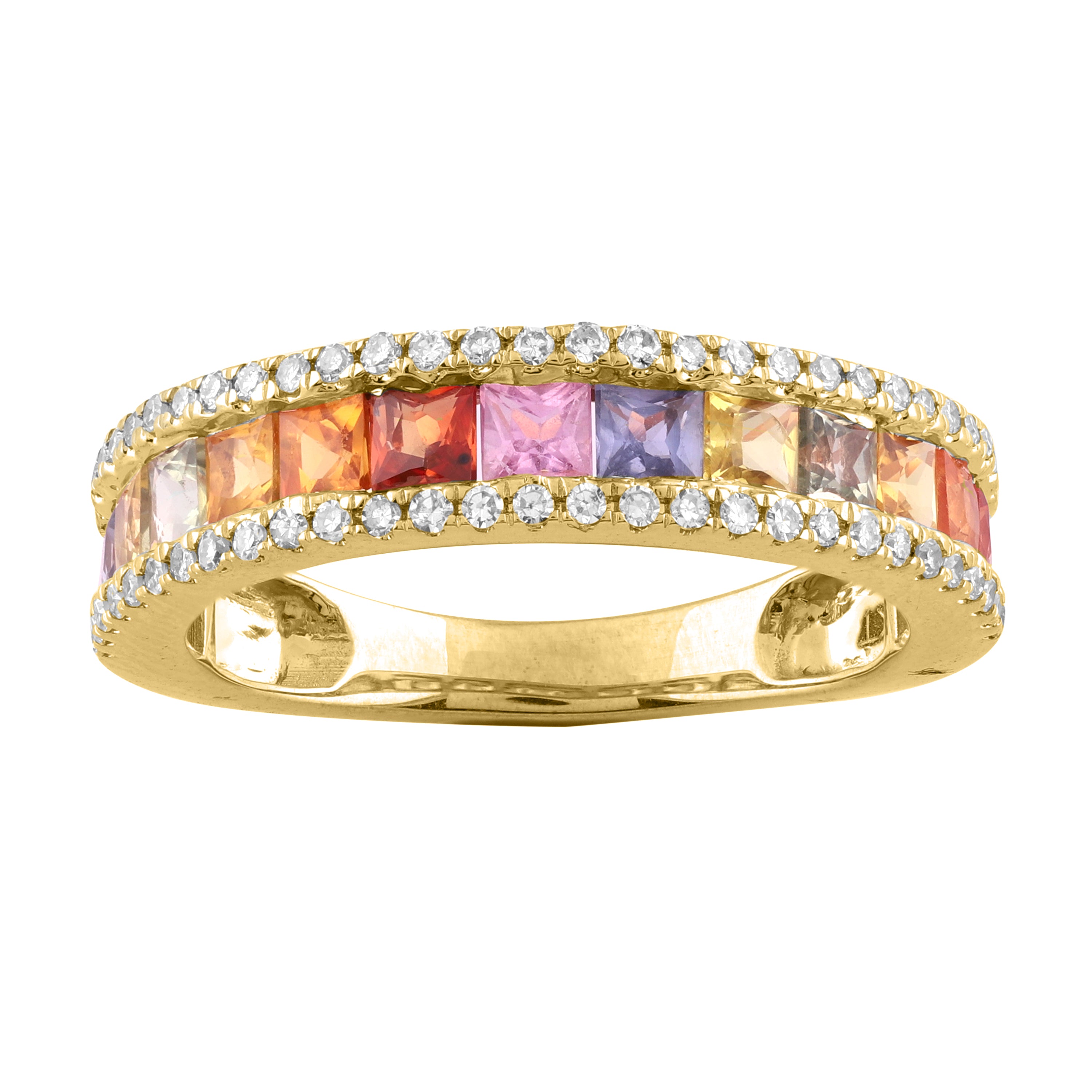 LADIES RING 1.80CT ROUND/PRINCESS DIAMOND 14K YELLOW GOLD (COLOUR STONE MIX-1.55CT)