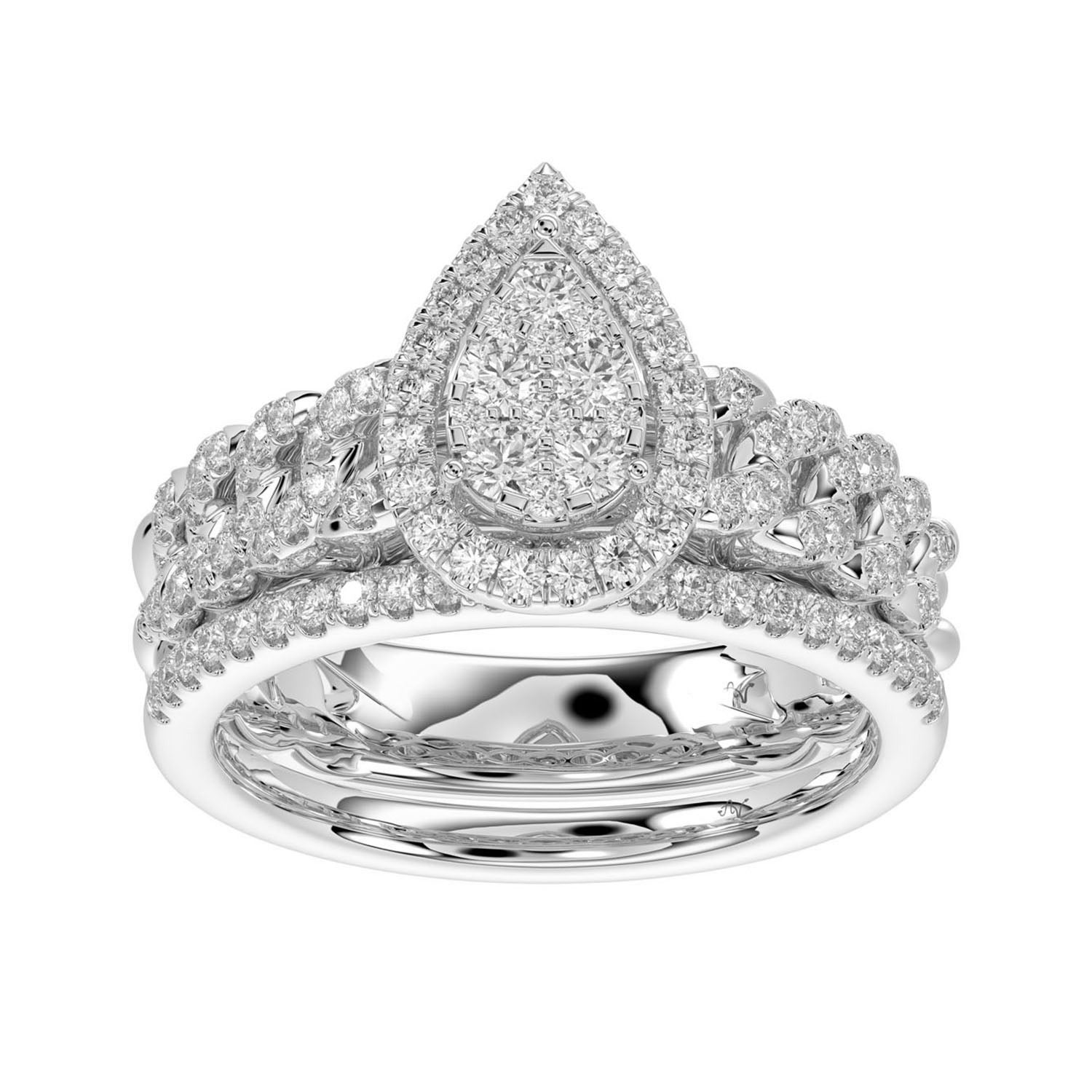 LADIES BRIDAL SET 0.75CT ROUND DIAMOND 14K WHITE GOLD