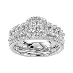 LADIES BRIDAL SET 0.75CT ROUND DIAMOND 14K WHITE GOLD