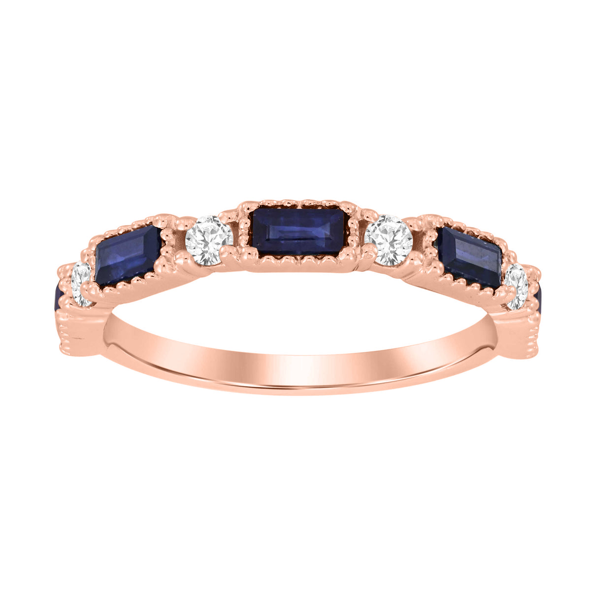 LADIES BAND 1.10CT ROUND/SAPHIRE DIAMOND 14K ROSE GOLD (CENTER STONE BLUE SAPHIRE-0.88CT)