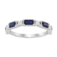 LADIES BAND 1.10CT BLUE SAPHIRE/ROUND DIAMOND 14K WHITE GOLD