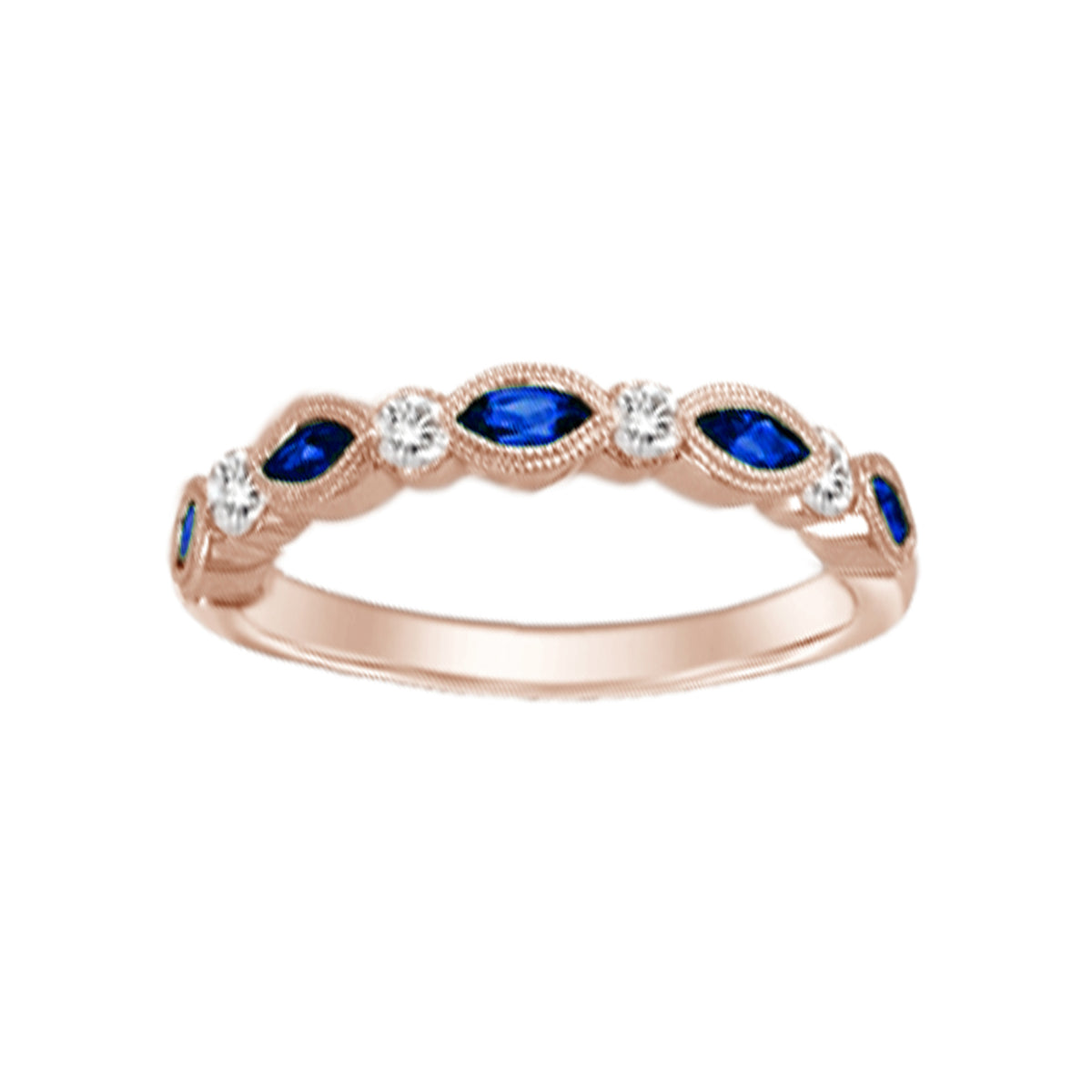 LADIES BAND 0.70CT ROUND/SAPHIRE DIAMOND 14K ROSE GOLD (CENTER STONE BLUE SAPHIRE APPROX 0.50CT)