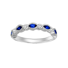 LADIES BAND 0.70CT BLUE SAPHIRE/ROUND DIAMOND 14K WHITE GOLD