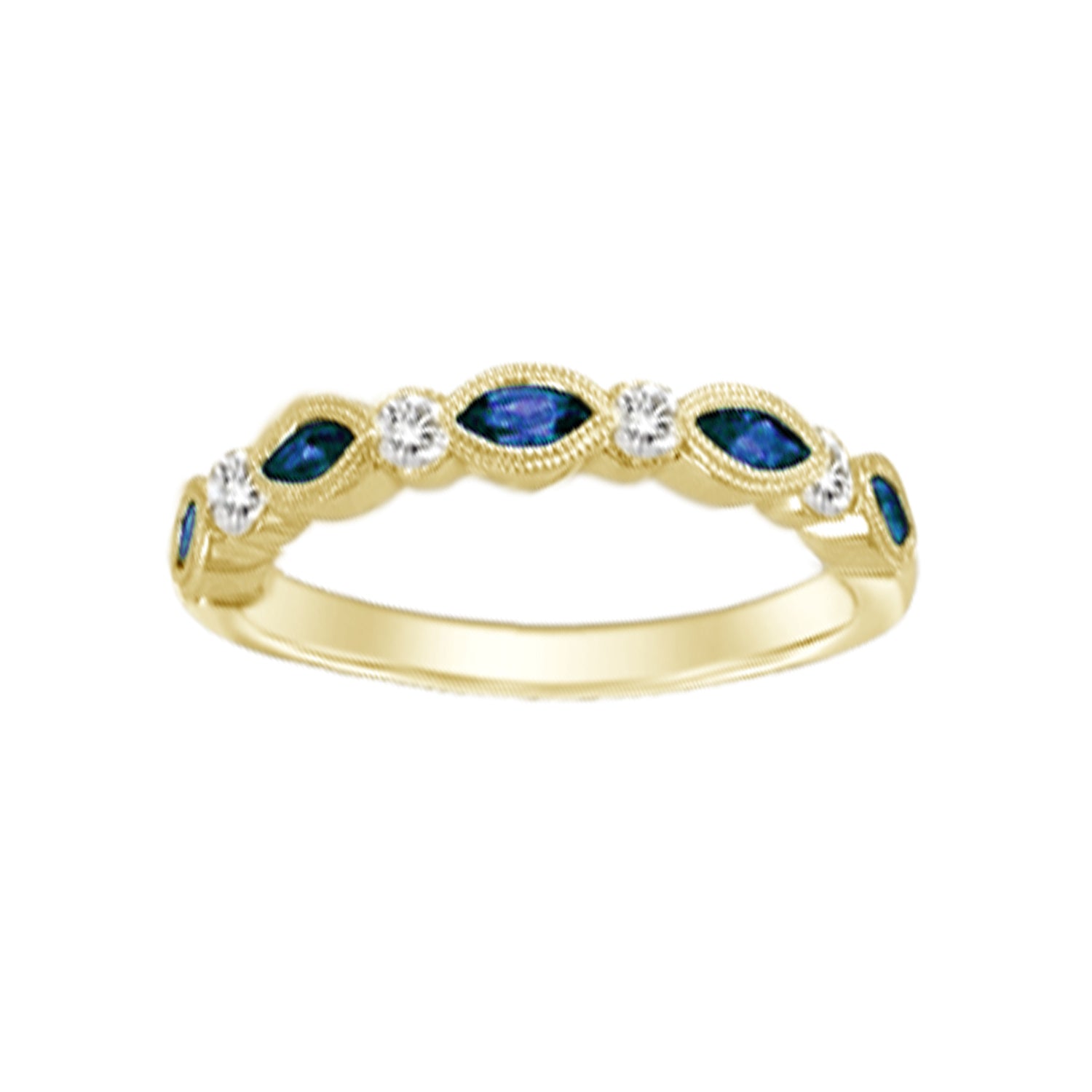 LADIES BAND 0.70CT BLUE SAPHIRE/ROUND DIAMOND 14K YELLOW GOLD