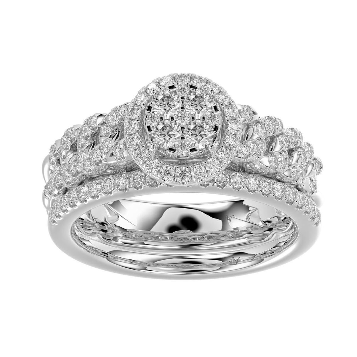 LADIES BRIDAL SET 0.75CT ROUND DIAMOND 14K WHITE GOLD