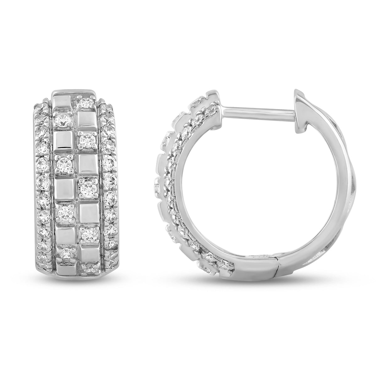 LADIES HOOPS EARRINGS 0.50CT ROUND DIAMOND 10K WHITE GOLD