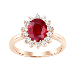 LADIES RING 2.85CT ROUND/OVAL/RUBY DIAMOND 14K ROSE GOLD (CENTER STONE RUBY APPROX- 2.40CT)