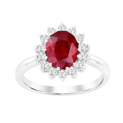 LADIES RING 2.85CT ROUND/OVAL/RUBY DIAMOND 14K WHITE GOLD (CENTER STONE RUBY APPROX- 2.40CT)