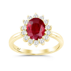 LADIES RING 3.20CT ROUND/OVAL/RUBY DIAMOND 14K YELLOW GOLD (CENTER STONE RUBY APPROX- 2.80CT)