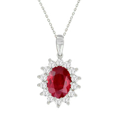 LADIES PENDANT WITH CHAIN 2.05CT OVAL/RUBY/ROUND DIAMOND 14K WHITE GOLD