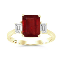 LADIES RING 3.50CT EMERALD/RUBY DIAMOND 14K YELLOW GOLD (CENTER STONE EMERALD/RUBY APPROX-3.13 CT)