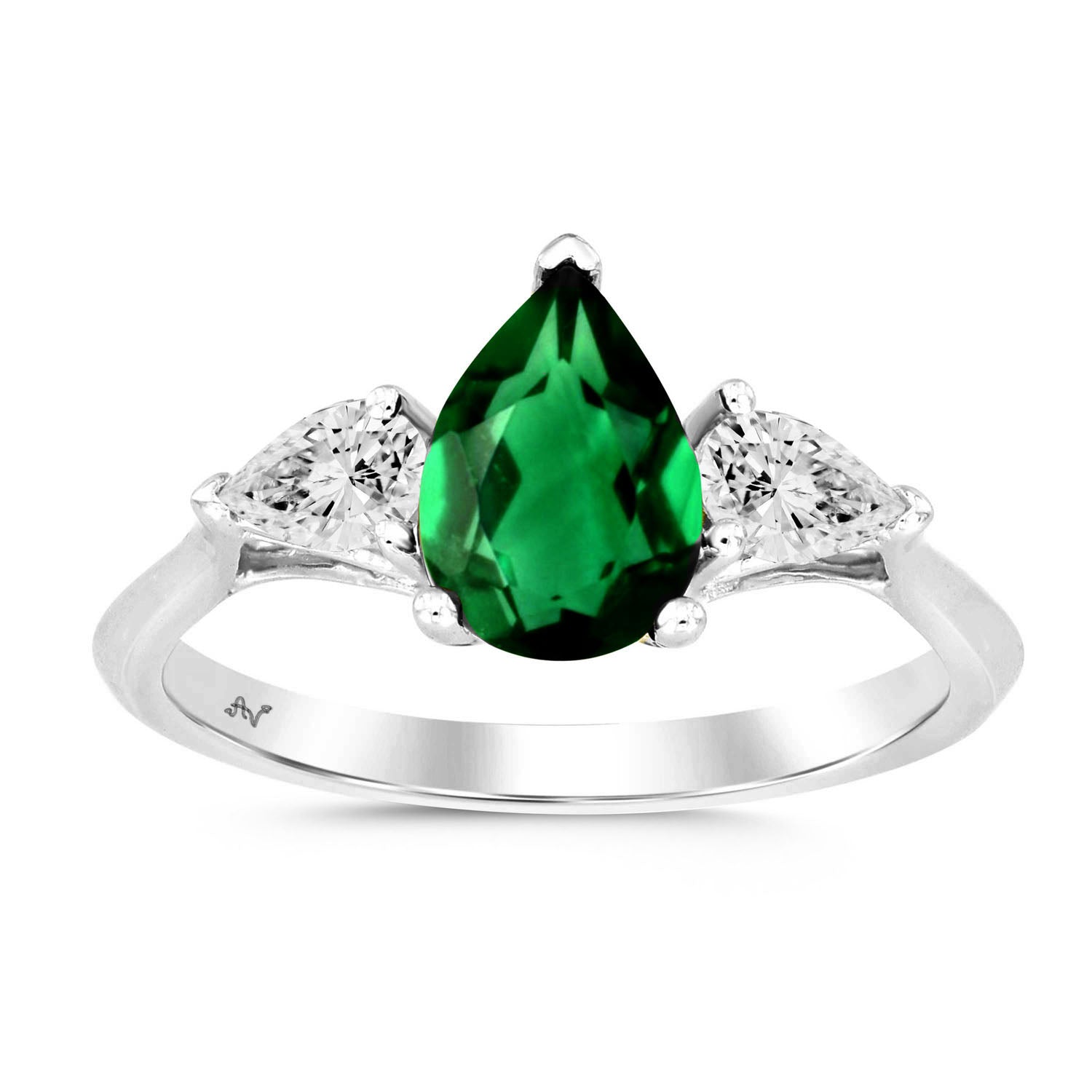 LADIES RING 1.62CT EMERALD/PEAR DIAMOND 14K WHITE GOLD (CENTER STONE PEAR/EMERALD DIAMOND -1.20CT)