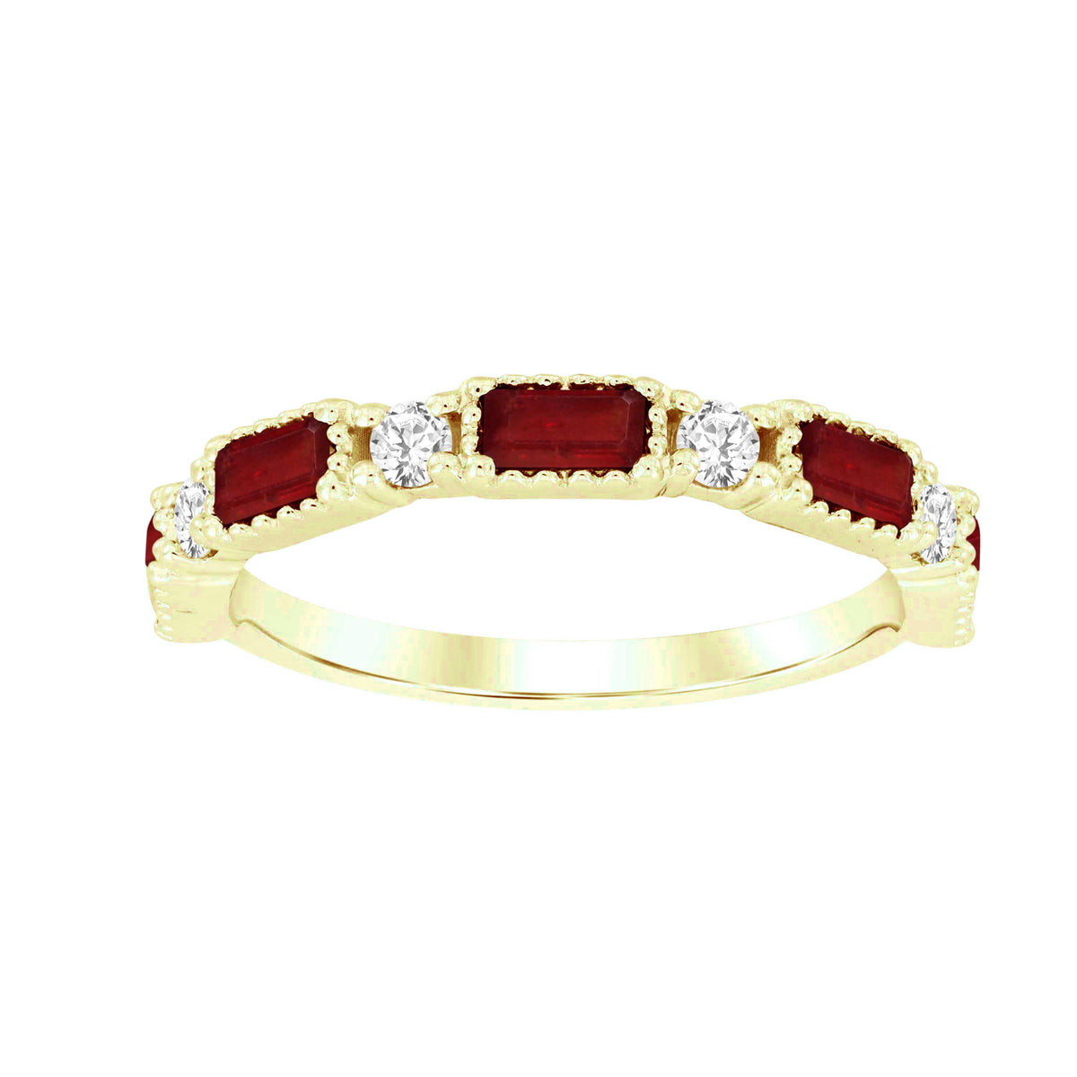 LADIES BAND 1.00CT ROUND/RUBY DIAMOND 14K YELLOW GOLD (CENTER STONE RUBY APPROX- 0.75CT)