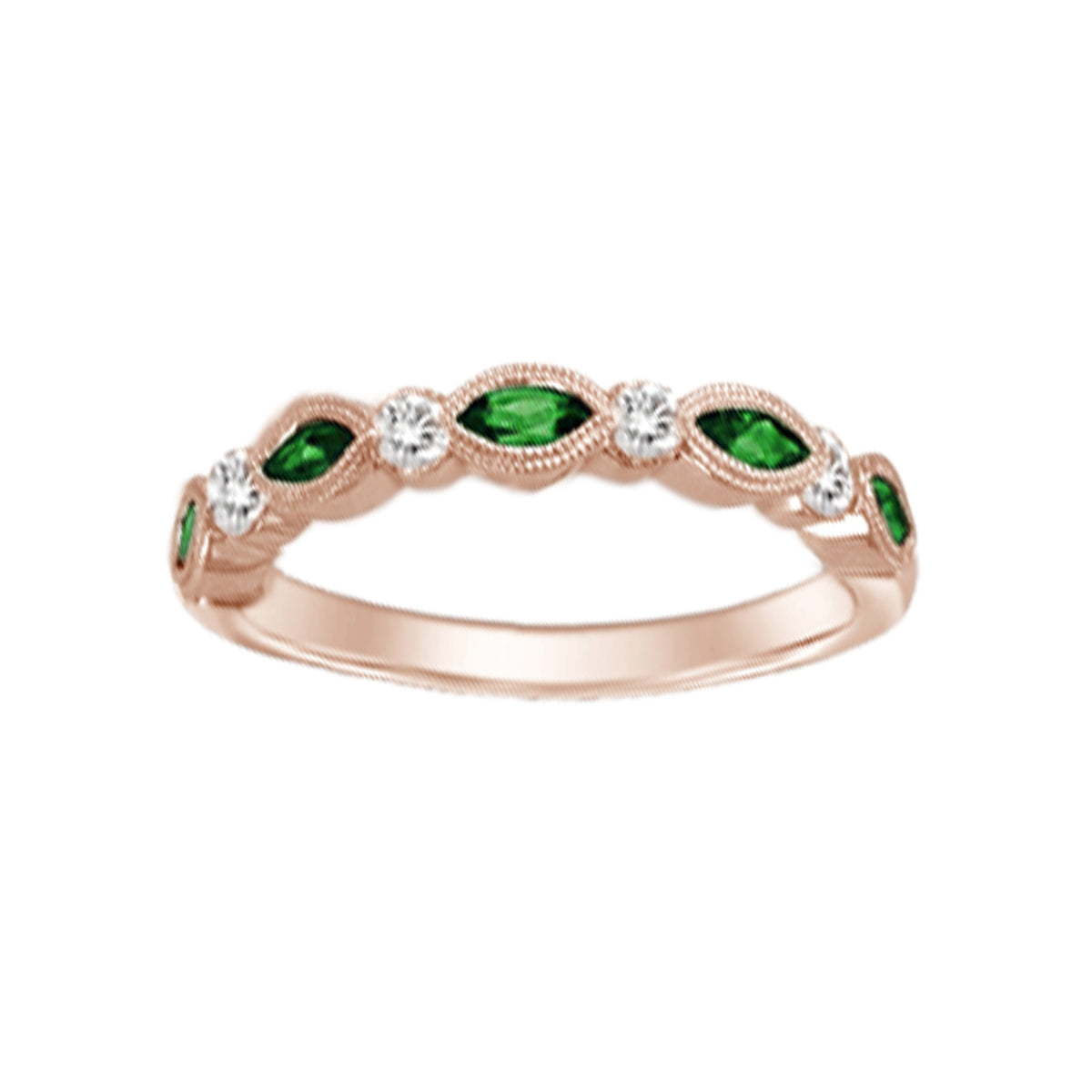 LADIES BAND 0.55CT ROUND/EMERALD DIAMOND 14K ROSE GOLD (CENTER STONE EMERALD APPROX- 0.40CT)