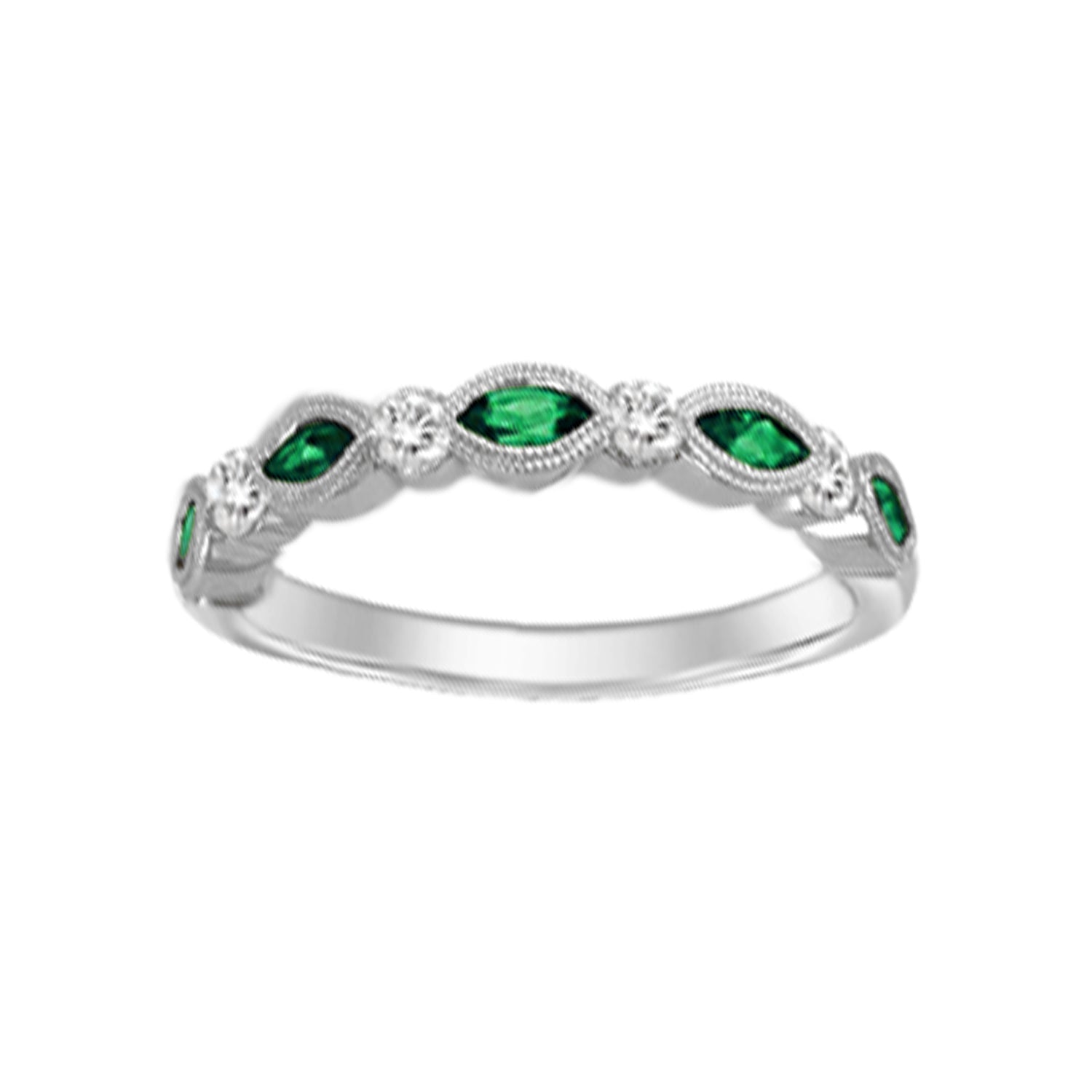 LADIES BAND 0.55CT ROUND/EMERALD DIAMOND 14K WHITE GOLD (CENTER STONE EMERALD DIAMOND APPROX -0.40CT)