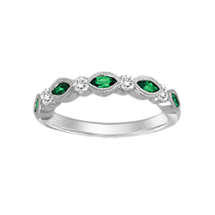 LADIES BAND 0.50CT ROUND/EMERALD/MARQUISE DIAMOND 14K WHITE GOLD (CENTER STONE EMERALD APPROX- 0.32CT)