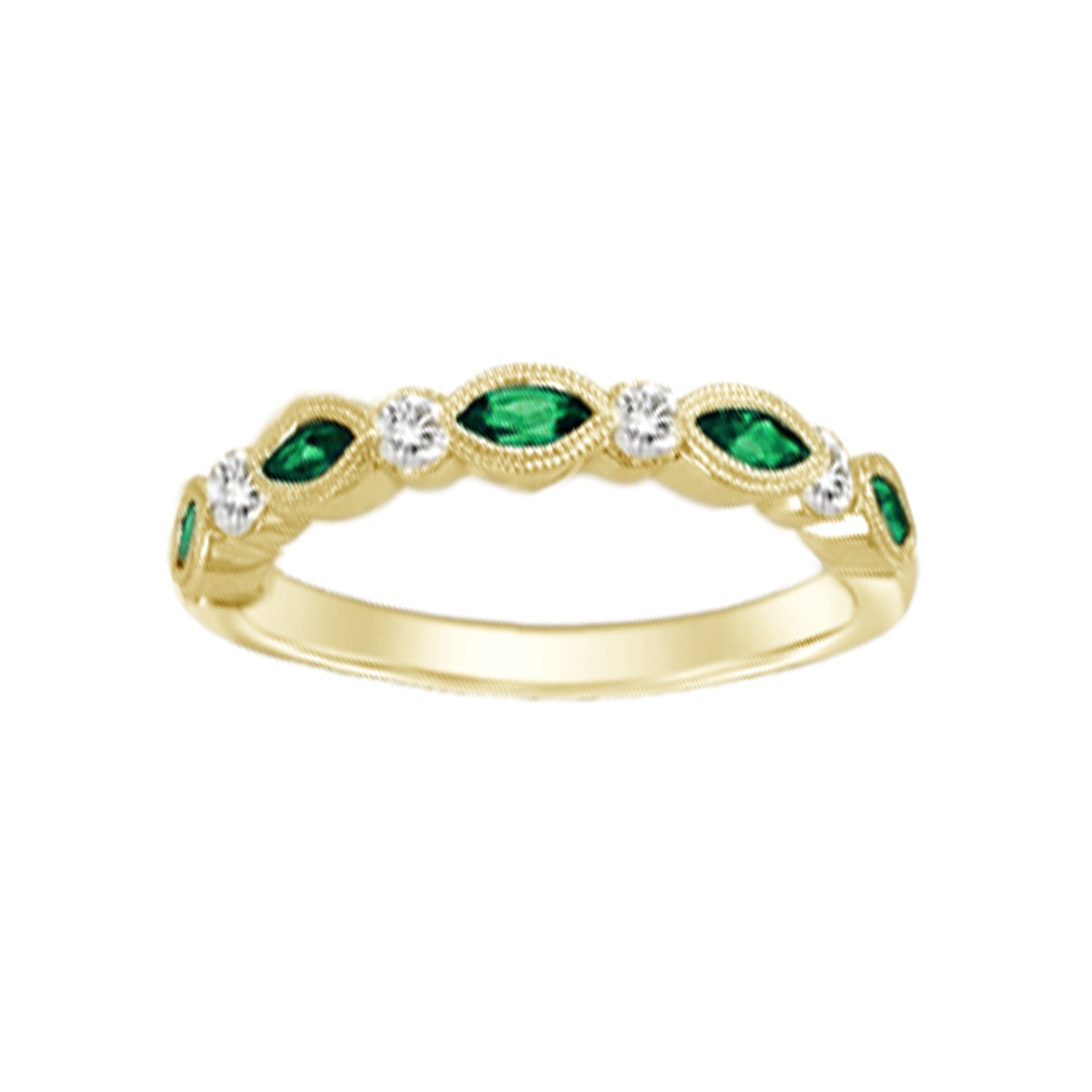 LADIES BAND 0.55CT EMERALD/ROUND DIAMOND 14K YELLOW GOLD(CENTER STONE 0.40CT EMERALD DIAMOND)