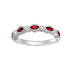 LADIES BAND 0.70CT ROUND/RUBY DIAMOND 14K WHITE GOLD (CENTER STONE RUBY APPROX- 0.50CT)