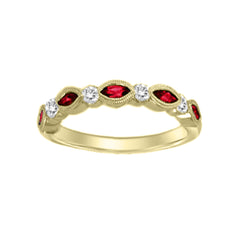 LADIES BAND 0.70CT RUBY/ROUND DIAMOND 14K YELLOW GOLD