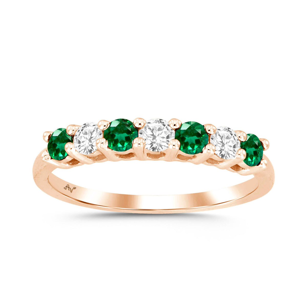 LADIES BAND 0.55CT EMERALD/ROUND DIAMOND 14K ROSE GOLD(CENTER STONE 0.32CT EMERALD DIAMOND)