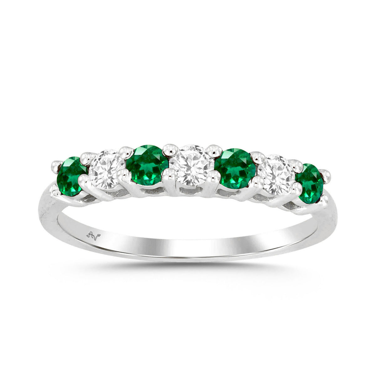 LADIES BAND 0.55CT EMERALD/ROUND DIAMOND 14K WHITE GOLD(CENTER STONE 0.32CT EMERALD DIAMOND)