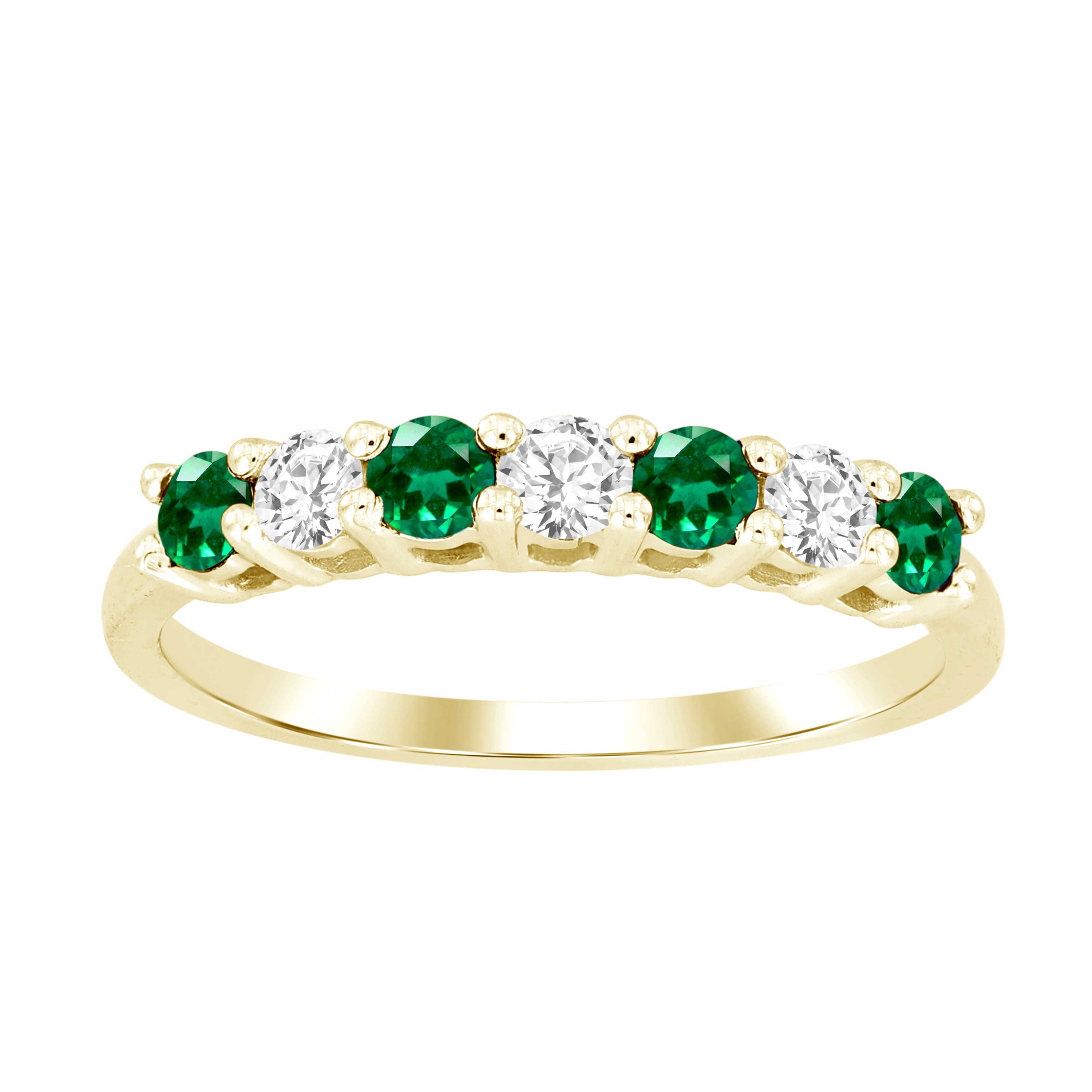 LADIES BAND 0.55CT EMERALD/ROUND DIAMOND 14K YELLOW GOLD(CENTER STONE 0.32CT EMERALD DIAMOND)