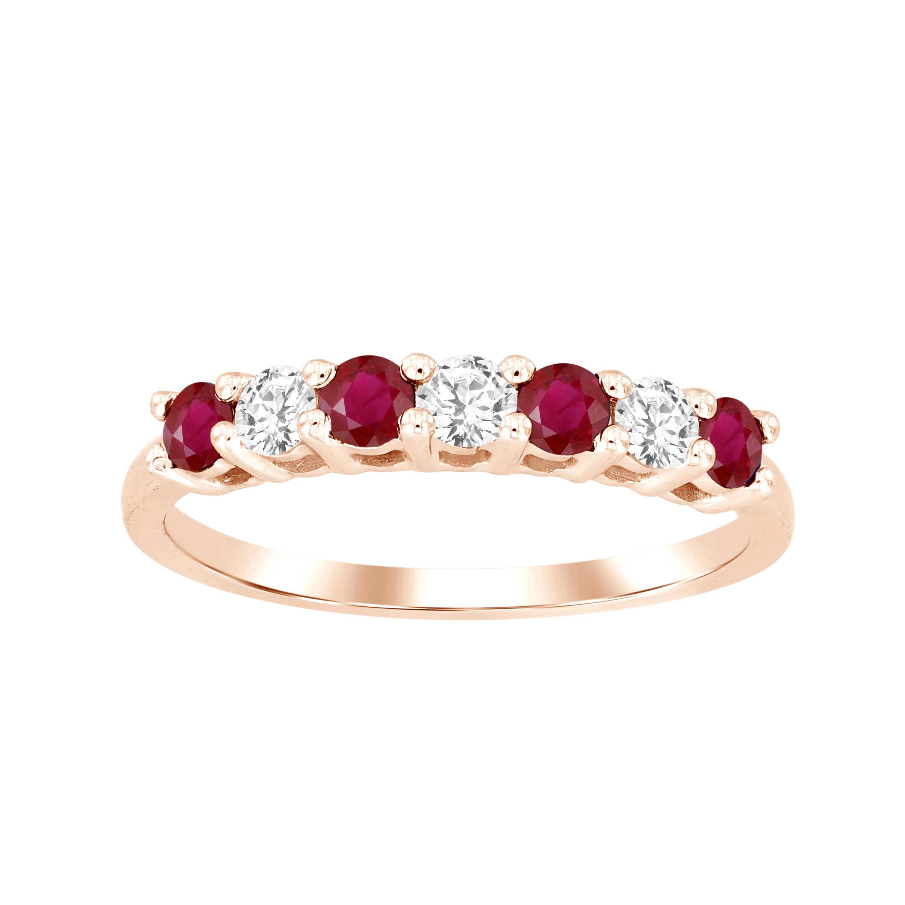 LADIES BAND 0.65CT ROUND/RUBY DIAMOND 14K ROSE GOLD (CENTER STONE RUBY APPROX- 0.40CT)